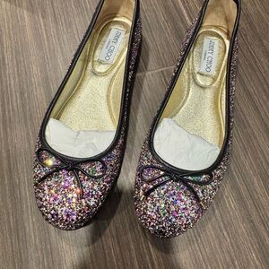 Jimmy Choo Walsh Multicolored Glitter Ballet Flats, Size 40! EUC, worn once